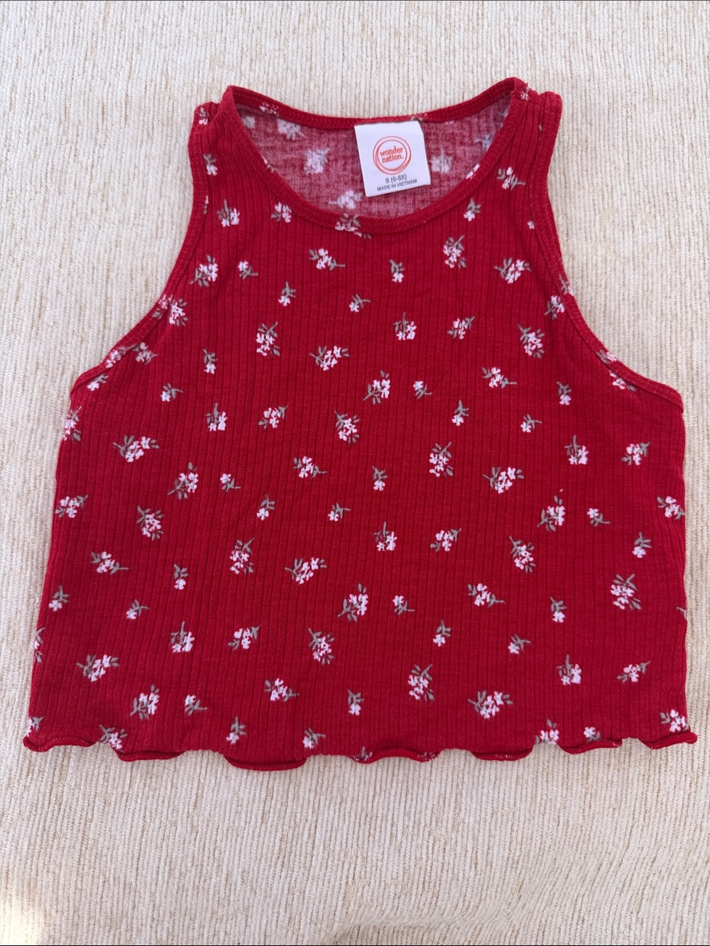 Red Floral Ribbed Crop Top
